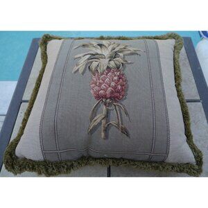 IOSIS Paris Throw Accent Pillow Pineapple Print Fringe 18” Square Zipper Feather